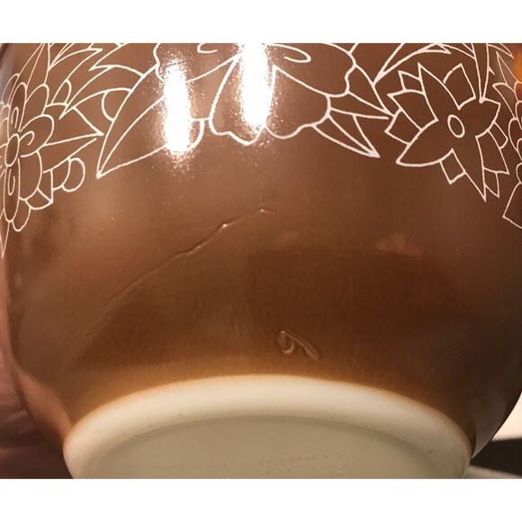 Vintage Pyrex Nesting Bowls Set Of 2 Mixing Woodland Brown Floral #401 #402 - Picture 5 of 9